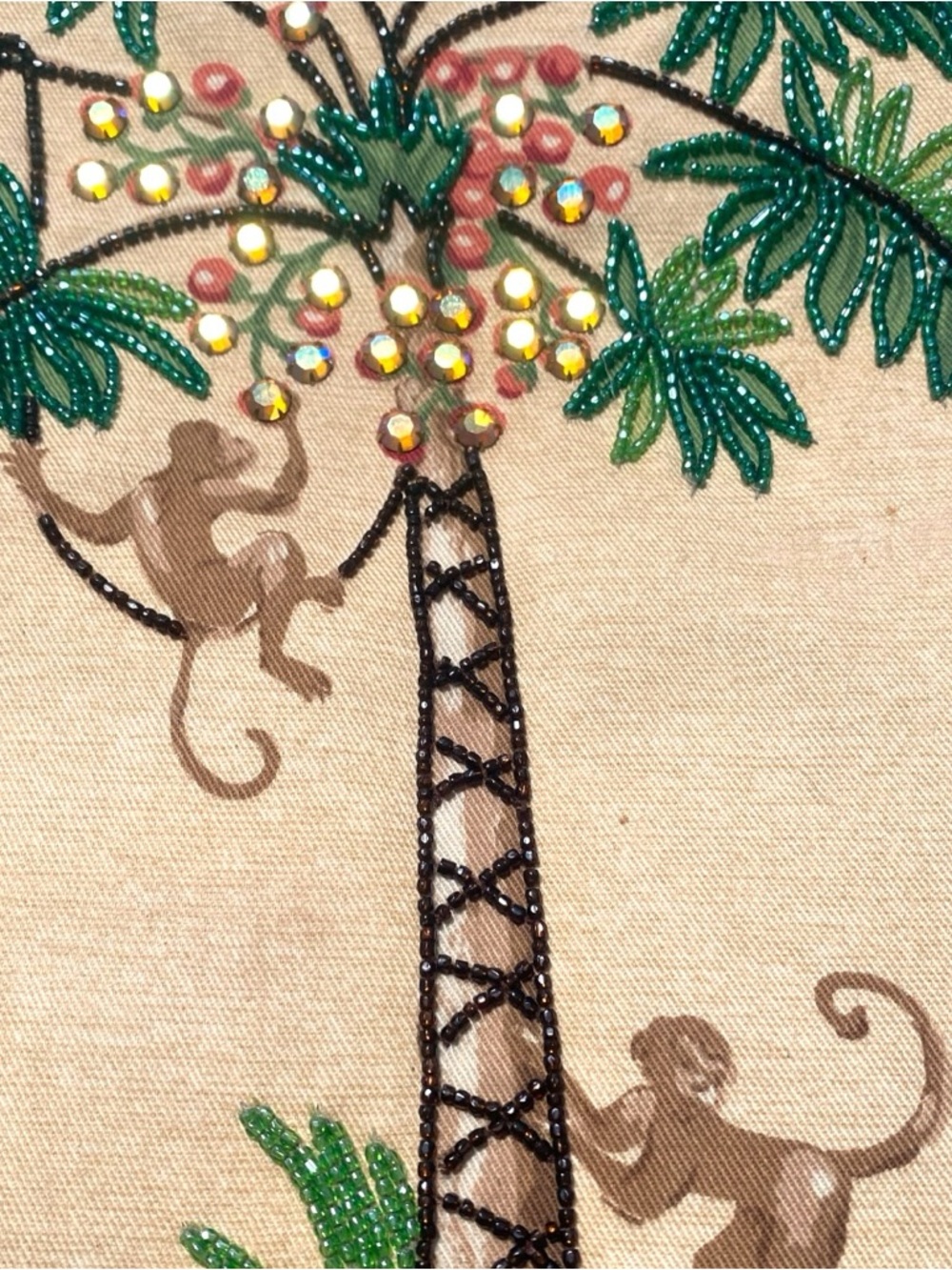 Vintage Isabella Fiore beaded canvas handbag tropical monkey palm tree bamboo - Picture 2 of 12